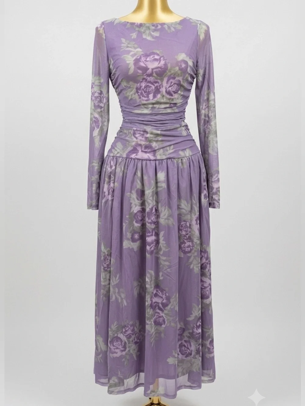 Elegant Lavender Floral Long-Sleeve Maxi Dress - Picture 3 of 3